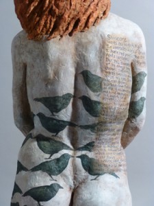 Sandy Frank sculpture red haired woman black birds and poem Someone by Tania Pryputniewicz