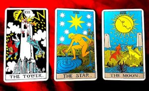 Tower, Star, Moon tarot Major Arcana cards