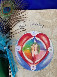 journal, heart with compass points, peacock feather pen