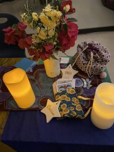 candles, flower bouquet, "wish" star, "believe" star, Rider Waite Smith tarot deck